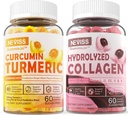 Sugar Free Collagen Filled Gummies + Sugar Free Turmeric Curcumin Filled Gummies, for Healthy Skin Hair Nails, Bone & Joint Dukung, Immune & Digetical Health
