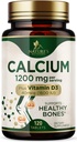 Kalsium 1200 mg dengan Vitamin D3 - Bone Health Suplement, Vitamin D & Kalsium Suplemen Perempuan & Pria - Kekuatan Tulang, Dukungan Gigi & Imune, Pil Kalsium Alam, Botol di AS - 120 Tablet