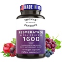 Thomas 'all-natural Remedies Resveratrol 1600mg Organik Transform-Resveratrol Antioksidant Support Organic Grape dan Quercetin- Anti- Aging dan Cardiovascular Supports - 120 Capsules