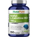 NusaPure Acetyl L- Carnitine 750mg per Caps 150 Vevgie Capsules (Non-GMO, Vegan) High Potency Acetyl L Carnitine HCL (ALCAR)