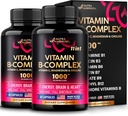 Vitamin B Kompleks untuk Pria & Women - Dibuat di Amerika Serikat - 11-in- 1 B1, B2, B3, B5, B6, B8, B9, B12 dengan Vitamin C, Choline, Inositol - Energy, Brain & Heart Supplemen - Paket 2