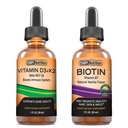 SBR Nutition D3 + K2 dan Biotin Bundle Vitamin D3K2 (MK7) Liquid Drops, Peppermint, 1oz 124; Biotin 5000mcg Drops, Vanilla 2oz 124; for Dewasa & Anak-anak & Anak-anak; None-GMO, Gluten Free
