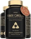 Panax Ginseng dan Rhodiola Rosea 2000mg - Korea Ginseng High Kekuatan 60 Kasules - Herbal Suplemen untuk Pria & Women - Kompleks Energi dengan Ginseng Root Extract Standardisasi 7% Ginsenosides - US Membuat