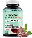 100% Natural Red Yeast Rice 1200 mg dengan CoQ10 100 mg, 2 dalam 1, Pertahankan Tingkat Cholesterol Sehat - 120 Veggie Capsules
