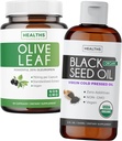 Bundle of Black Seed Oil Liquid & Olive Leaf Extract - Imune Dukung Synergy Bundle - Limid Minyak Benih Hitam Organik (8 derajat oz) & Olive Leaf Extract dengan 20% Oleuropein Immune Suplemen (60 Capsule)