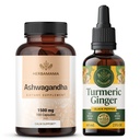 HERBAMAMA Ashwagandha dan Turmeric Ginger Kit - Bundle dari 1500 mg Ashwaganda Root Capsules & Turmeric Ginger Tincture 2 - Vegan, Non-GMO, Sugar & Alcohol- Free - 2 Pack
