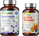 biophix B-3 Nicotinamide 500 mg 180 Vcap - Free Vitamin C-1000 30 Tablet - Nicotical Amide Niasin Natural Flush- Free Vitamin Formula - Support Skin Cell Health