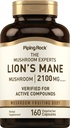 Piping Rock Lions Mane Mushroom Supplement 7.2100mg 124; 160 Capsules 12.4; Ekstrak Perempuan dan Pria 124; Vegetarian, Non GMO & Gluten Bebas