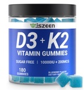 Sugar-Free Vitamin D3 K2 Gummies, Vitamin D3 100000iu & Vitamin K2 (MK7) 200mcg dengan Calcium, Magnesium, Vitamin B12 untuk Gigi Otot Tulang, Imune, Vegan