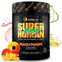 ALPHA LION Superhuman Pompa Pre Workout Powder, Nootropic Caffeine & Stim Free Pretraining Suplemen, Nitric Oxide Booster, Muscle Gainer, Energy & Focus (42 Service, Peach Pumps Flavor)