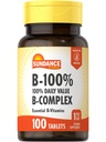 Sundance Vitamin B-Complex 100% Nilai Harian 124; 100 Tablet 124; Vegetarian, Non-GMO, dan Gluten Free Suplemen