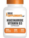 Suplemen BulkSuplements.com Niacinamide - Tambahan Niacinamide, Suplemen Vitamin B3, Niacinamide 500mg - Gluten Bebas, 1 Capsule per Serving, 300 Capsules (Paket 1)