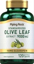Piping Rock Olive Leaf Extract Capsules 124; 9000mg 124g; 120 Pil 144; 150mg Oleuropein 12.4; Standardized Herbal Supplemen 124; Non-GMO, Gluten Free