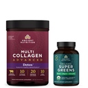 Nutrition kuno Multi Collagen Advanced Powder Cleanse & Detox, Unflashing, 36 Servings + Organic Super Greens Table