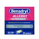 Benadryl Liqui- Gels Allergy Medicine, Dye- Free Liquid Gel Capsules dengan 25 mg Diphenhydramine HCI Antihistamin untuk Relief of Allergy & Cold Symptoms Like Runny Nose & Sneezing, 24 ct