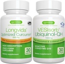 Longvida Curcumin 500mg + VESIsOrb Ubiquinol - QH Advanced CoQ10 100mg Bundle, Ultra Bioavailable Curcumin dengan Bioavailable & Fast Ubiquinol, oleh Igennus