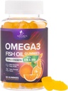 Omega 3 Fish Oil Gummies - Dukungan Kesehatan Jantung Omega 3 Gummy Tambahan untuk Orang Dewasa & Anak-anak dengan Absorpsi Tinggi DHA & EPA, Dukungan Bersama & Otak, Oranye Flavor Ikan Vitamin, 60 Gumne