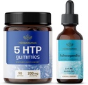 HERBAMAMA 5- HTP dan Ashwagandha Kit - Bundle 200 mg 5 - Hydroxyprypppfan Gummies & Ashwagandha Liquid Drops 2 - Vegan, Non- GMO, Alkohol & gelatin- Free - 2 Pack