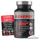 Kompleks X-Energy Extra B dengan Caffeine & Vitamin B12 - Dukungan Energi B1, B2, B3 Niasin, B6, Folic Acid, Biotin, B5, Taurine, Ginseng, Rhodiola, Maka, Acai & Spirulina - 60 Capsules