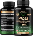 PQQ 40 mg - PQQ dengan Suplemen CoQ10 - Mitokondria Biogenesis & Cellular Energy Produksi - dengan Magnesium, Vitamin C, E & B2 - Murni & Sangat Biovaable 124; Lab Test - Dibuat di Amerika Serikat - 60 Capsules