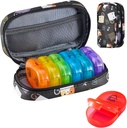 Serfeymi Weekly Travel Pill Organizer 2 Times A day AM PM Upgraded Rainbow Pill Box 7 Day with Portable Zipper PU Leather Pill Case, Medicine Organizer for Pills, Vitamin, Fish Oils - Black 02