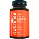 NutriRise Organic Ashwagandha Root Capsules with Black Pepper 1950mg, Natural Stress & Mood, Thyroid & Imune Support, Sleep Aid, Clarity, Focus & Energy, Gluten Free, 180 Count