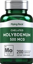 Piping Rock Molybdenum Suplemen 12.4; 500 mcg 124; 200 Capsules 12.4; Chlated Molybdenum Amino Acid 124; Non-GMO, Gluten Free