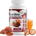 GerieNatr Suplemen Jamur Lengkap -10 dalam 1 Kompleks dengan Lions Mane, Cordyceps, Shiitake, Chaga, Tail Turki untuk Dukungan Imune, Memori, Fokus & Natural Energy Booster - 60 Capsules (1 Botol)