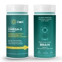 Iwi Omega-3 Escally & Brain Omega-3 Bundle, 30 hamba, Vegan Plant-Based Algae Omega 3 dengan EPA + DHA, Krill & Fish Oil Alternative, No Fishy Aftertaste