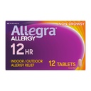 Allegra Dewasa 12 Jam Relief Tablet Allergy, Non- Drowsy Indoor dan Outdoor Allergy Medicine, 60 mg Fexofenadine HCI Antihistamin Pill, 12- Count