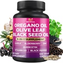 BMVINVOL Oregano Bawang putih Zaitun Leaf Benih Hitam + 5 Lebih - Dukungan kekebalan & Digetical Health Suplemen untuk Perempuan dan Pria - 100 Kapsul