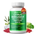 Citrus Bergamot Supplement - 15 -1 Natural Blend with Red Yeast Rice Hawthorn Olive Leaf Odorless Turmeric Ginger Fenugreek - 150 Count - Made & Tested in The USA