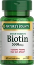Nature 's Bounty Biotin, Support Metabolisme for Cellular Energy and Healthy Hair, Skin, and Nails, 5000 mcg, 60 Quick Dissolve Tablets