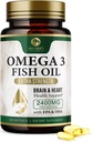 Omega 3 Pil Minyak Ikan 2400mg - Suplemen Minyak Ikan Triple Kekuatan Omega 3 - EPA & DHA Terbaik untuk Dukungan Kesehatan Otak & Hati, Persediaan Omega3 Alam, Persediaan 60 Hari - 120 Softgels