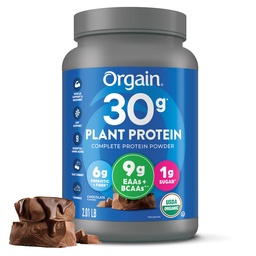 Orgain Organic 30g Vegan Protein Powder, Chocolate 9g EAAs + BCAAs, Plant Protein, 6g Prebiotic + Fiber, 1g Sugar, Pre- Workout, Muscle Dukung + Recovery - 2.01lb (Packaging May Vary)
