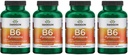 Swanson B6 Pyridoxine - Vitamin Suplemen Promoting Cardiovaskular Health & Energy Metabolisme - Natural Formula Promoting Overall Wellness - (250 Capsules, 100mg Setiap) (4 Pack)