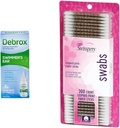 Debrox Swimmer Ear Drops, 1 Fl Oz & Swiss Premium Cotton Swabs, 300 Count for Water Clogged Ear Relief