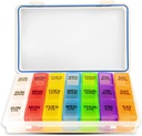GMS 7-Day 3-Times- Day Pill Organizer - Dengan Pengelola Kesehatan Terhapus Harian, Tersedia untuk Penggunaan Vitamin & Medicine - Secure, Sturdy, Weekly Tablet Organizer, Kotak Pil Ideal untuk Perjalanan