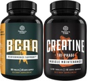 Bundle of Branch Chain Amino Accids Suplement and High Strength Fase Creatine Pills - Vegan BCAA Capsules Post Workout Muscle Recovery dan Growth Duption - Muscle Mass Gainer and Muscle Recovery