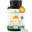 ForestLeaf Vitamin D3 + K2 (MK7) Suplemen - MenaQ7 - Calcium dan D3 5000 IU Max Absorpsi - Gigi dan Kekuatan Tulang, Kesehatan Jantung, Sistem Imune Dukungan - 60 Veggie Capsules