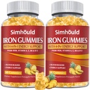 2 Pack Vegan 80MG Iron Supplement Gummies for Women & Men - Vitamin A, C, B for Dewata & Anak-anak - Blood & Builder & Energy Support for Iron Deficiency, Anemia, 120 Counts Pineapple Flavor Gummies