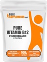 BulkSuplements.com Pure Vitamin B12 Powder - Cyanocobalamin, Vitamin B12 Suplemen - Vegan & Gluten Free, Multiple Servings, 100g (3.5 oz) (Paket 1)