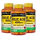 Mason Natural Folic Acid 400 mcg, Daily Suplement for Health, Mood and Prenatal Care, for Women of Childbearing Age, 100 Tablet (Paket 3)