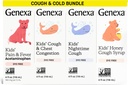 Genexa Kids 'Clean Cough Medicine & Honey Cough Syrup, Pain & Fever Reducer Value 4-Pack, Dye Free, 0% Artificial Addolres, Cough Care for Children, Fever & Pain Reliever, 16 fl Oz (4 Botol)