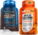 Herbtonics Apple Cider Venegar Capsules Plus Keto BHB 124; Fat Burner & Weight Looss Suplemen Perempuan & Men - Multi Collagen Gummies Tipe 1.2.3,5 & 10 dengan Biotin untuk Pertumbuhan Rambut, Skin, Nails
