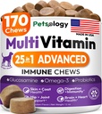 Dog Multivitamin Chewable - Dog Vitamin and Heart Health - 170 Chews - Hip & Joint, Pet Ammune support, Skin & Coat, Gut & Heart Health - Senior & Puppy Multivitamin Pet Supplemen