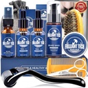 Beard Care Kit for Men-Naghten Grooming Patchy W / Vitamin Spray, Mustain Oil, Balm, Wash, Boar Bristle Brush, Wooden Comb, Gunting, Valentines Fathers Gifts for Men Dad Him Husband