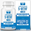 L-Methylfolat 7.5 MG, Optimined & MOactive Methyl Folate, 5-MTHF Suplemen Mood dan Imune, Suplemen Diet Natural for Energy, Non-GMO & Glten- Free, 90 Capsules
