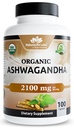 NaturaLife Labs Organic Ashwagandha 2100 mg per Serving - Root Powder & Extract - 100 Capsules - Vegan, Non-GMO, Gluten- Free