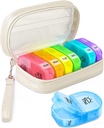 Penyelenggara Pil Pill Lucu 2 kali sehari, Kasus Pil Kulit PU untuk Perempuan, Portable Weekly Pill Box untuk Purse dengan Tas Penyimpanan untuk Menahan Vitamin, Kesehatan, Ikan Oil, Suplemen (Beige)